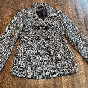 Jason Kole Black and White Wool Blend Peacoat - Size XS